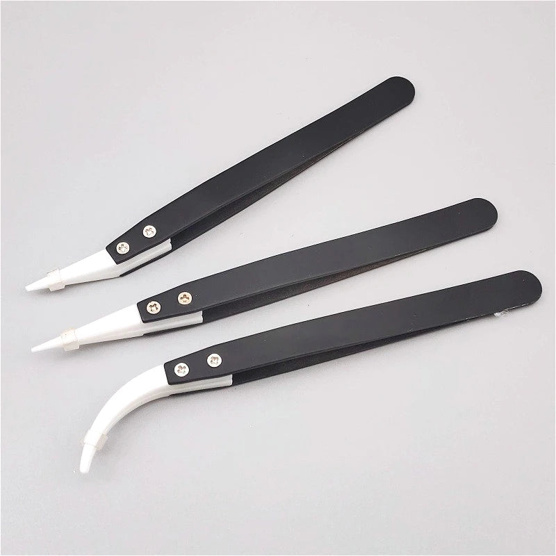 High-Temperature Resistant Smooth Stainless Steel Ceramic Tweezers - Household Pointed & Bent Tip Tool Set