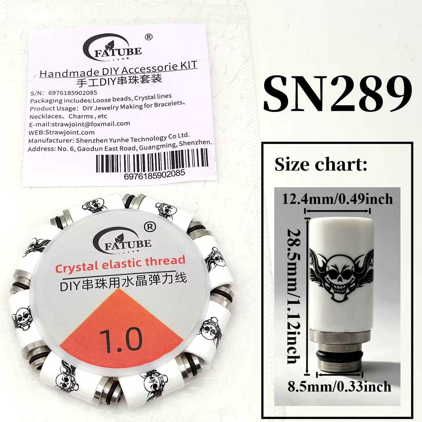 1.0mm Crystal Elastic Thread Beading Kit, Printed Ceramic Tube Beads and Stainless Steel Spacers, DIY Handmade Bracelet Necklace Jewelry Making Supplies