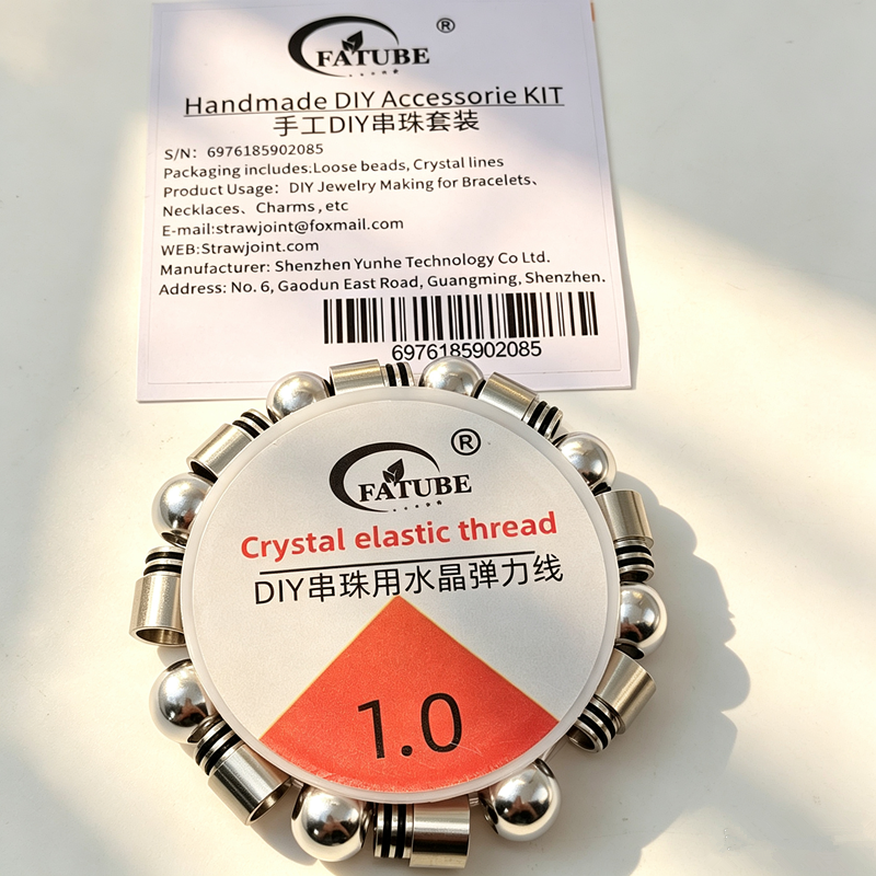 Stainless Steel Metal Beads DIY Bracelet Making Kit, silver cylindrical spacer beads matched with 1.0 mm crystal elastic thread, handmade bracelet accessory set.