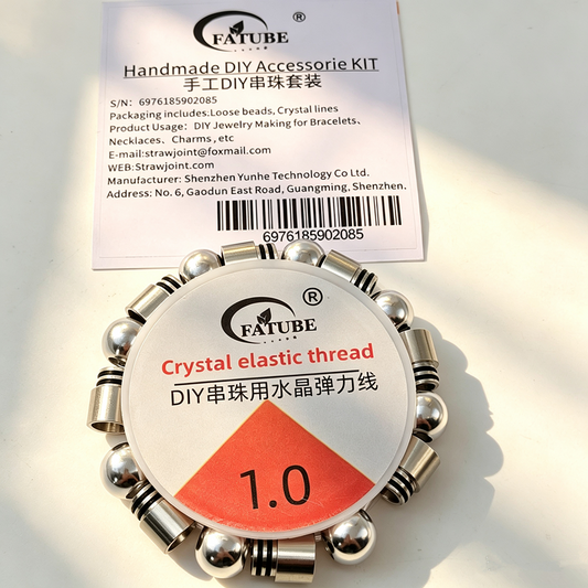 Stainless Steel Metal Beads DIY Bracelet Making Kit, silver cylindrical spacer beads matched with 1.0 mm crystal elastic thread, handmade bracelet accessory set.