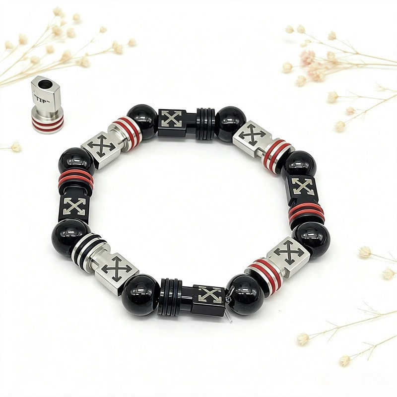 FATUBE 1.0mm Crystal Elastic Stretch Cord DIY Jewelry Making Kit, Black Silver Arrow Stainless Steel Tube Beads, Handmade Bracelet Necklace Charms Accessories Set