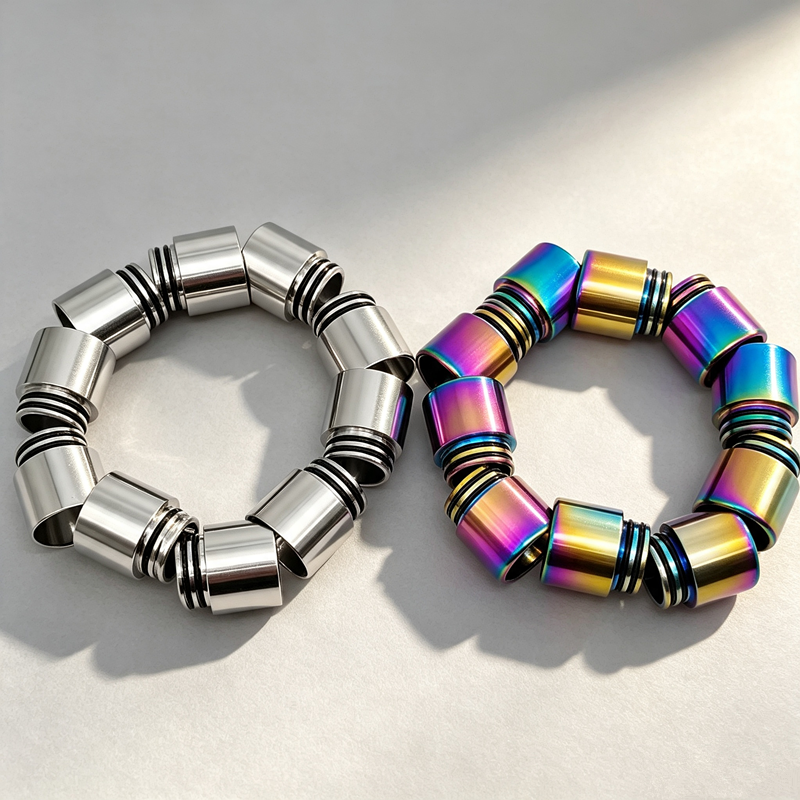 FATUBE Iridescent Stainless Steel Tube Spacer Beads Set with 1.0mm Crystal Elastic Thread DIY Bracelet Jewelry Making Supplies.