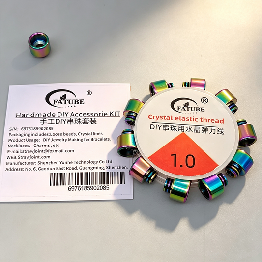 Rainbow Iridescent Stainless Steel Tube Spacer Beads DIY Jewelry Making Kit, 1.0mm Crystal Elastic Stretch Thread, Handmade Bracelet Wristband Craft Accessories Set.