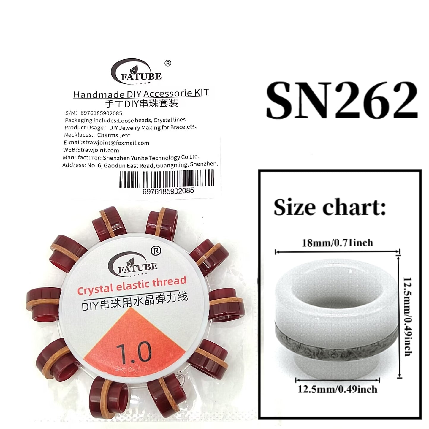 Resin beads + crystal elastic thread set 1.0mm - Handmade DIY beading bracelet making tool accessories.