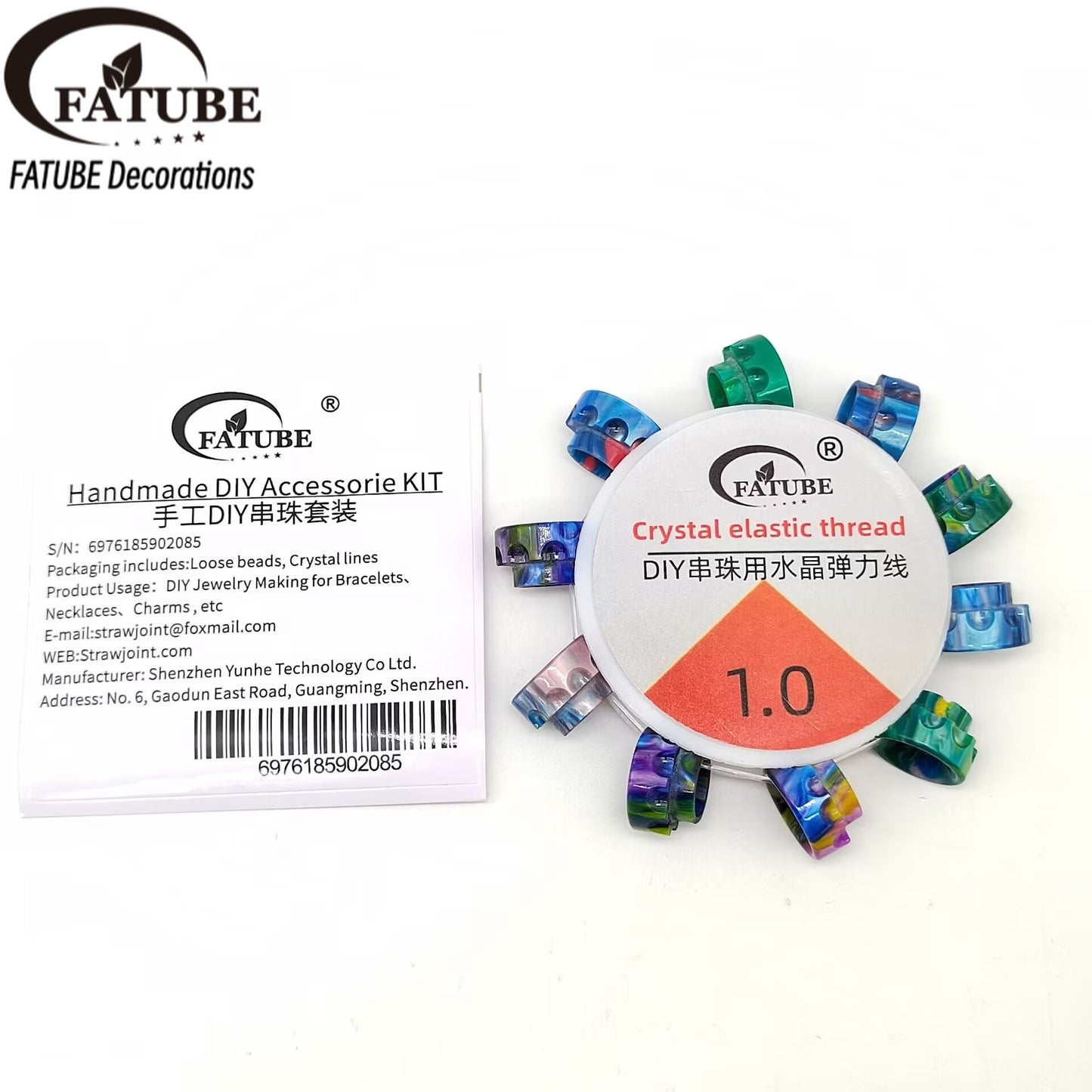 Resin beads + crystal elastic thread set 1.0mm - Handmade DIY beading bracelet making tool accessories.