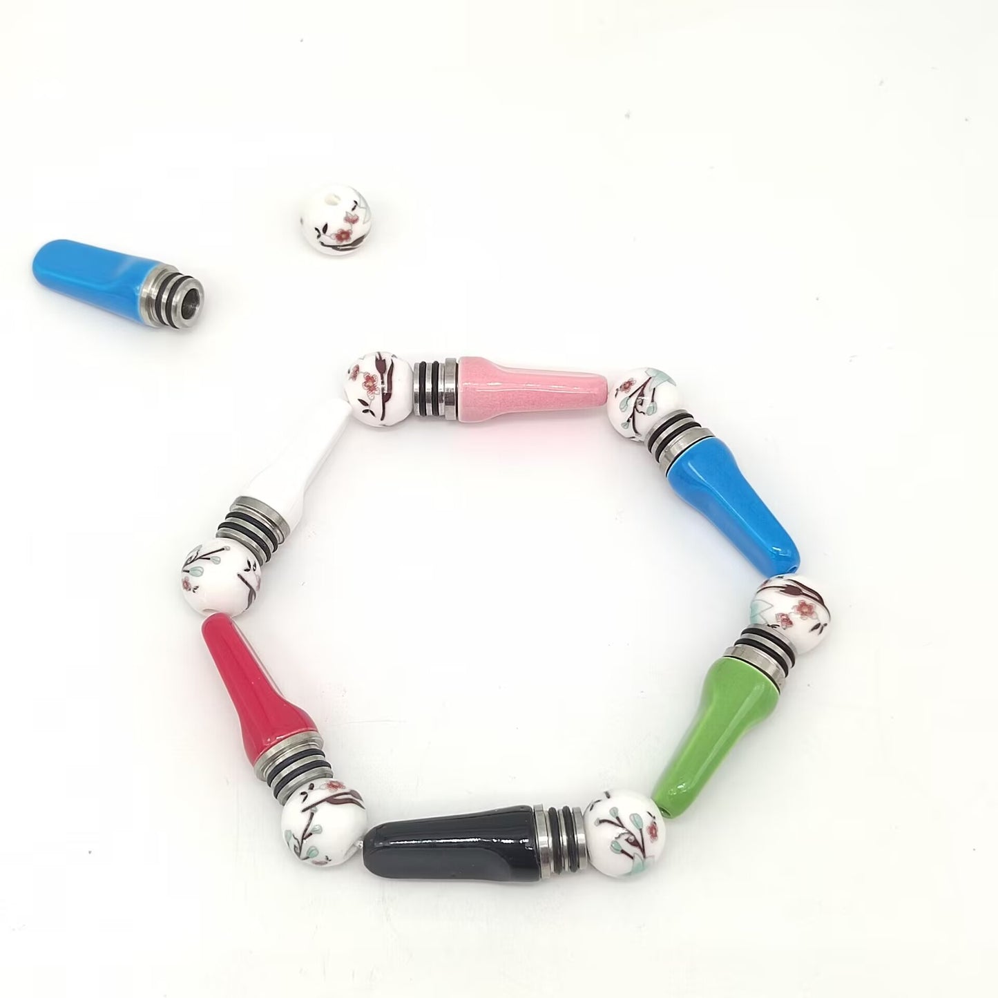 Solid Pink Ceramic Bead DIY Bracelet Kit, 1.0 Crystal Elastic Thread, Glossy Ceramic Spacer Beads for Handmade Necklace Jewelry Making