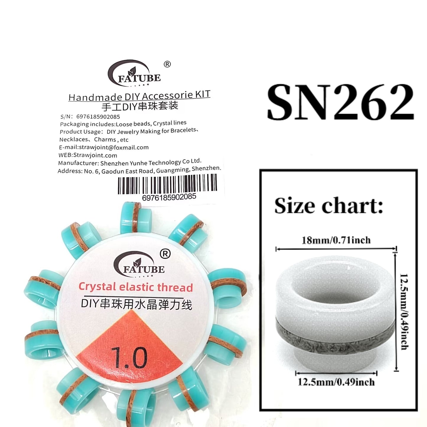 Resin beads + crystal elastic thread set 1.0mm - Handmade DIY beading bracelet making tool accessories.
