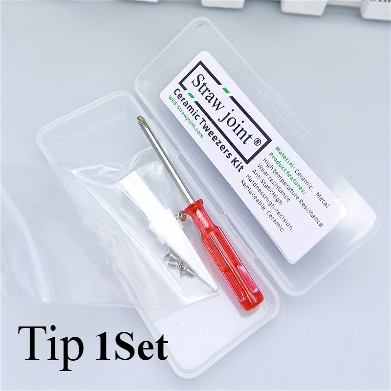 Ceramic Tweezers Tips Kit Stainless Steel Handle Anti-Static High Precision Replacement Tweezers Parts Set Tweezers Repair Tools