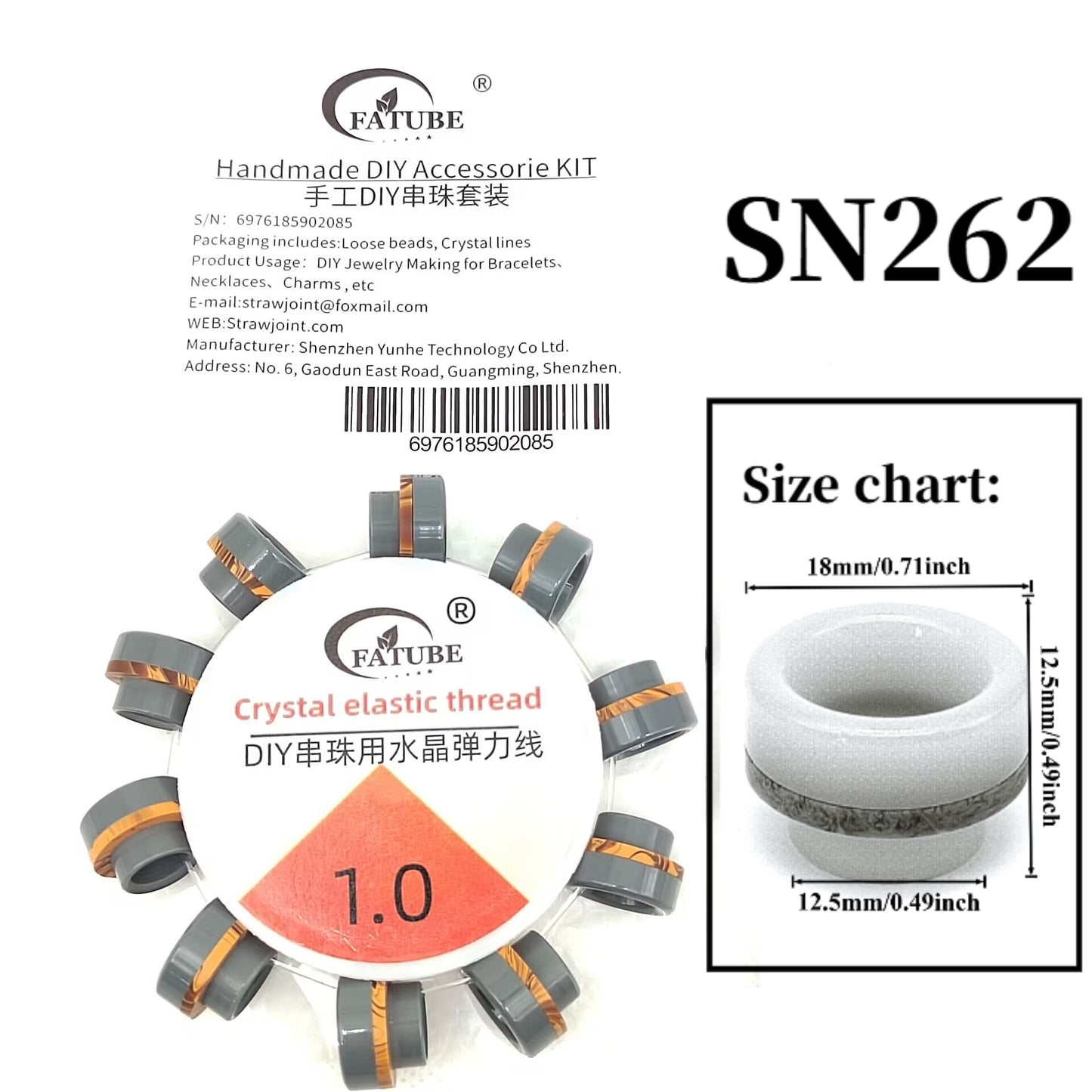Resin beads + crystal elastic thread set 1.0mm - Handmade DIY beading bracelet making tool accessories.