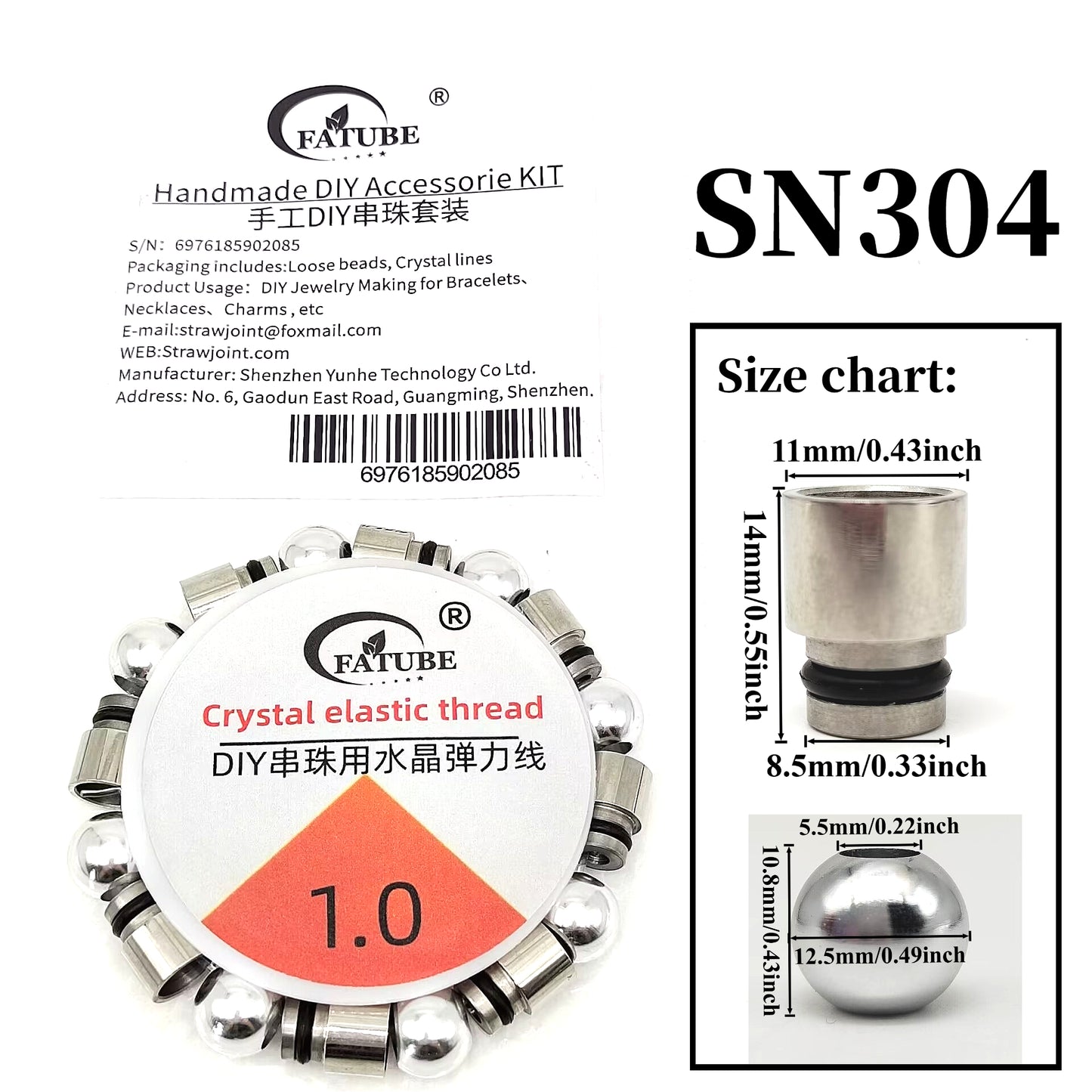 Stainless Steel Metal Beads DIY Bracelet Making Kit, silver cylindrical spacer beads matched with 1.0 mm crystal elastic thread, handmade bracelet accessory set.