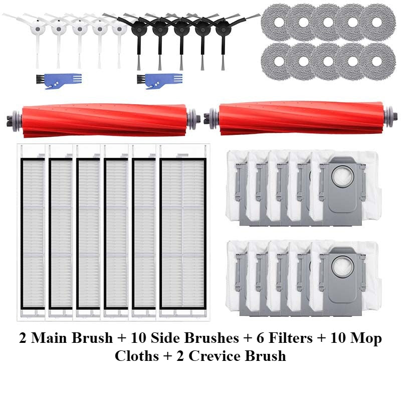 For Roborock P10 / Q Revo Accessories: Main Brush, HEPA Filter, Side Brush, Dust Bag, Mop Cloth, Cleaning Solution