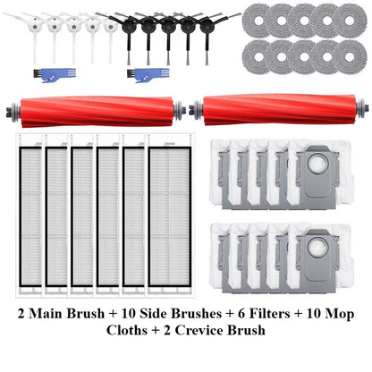For Roborock P10 / Q Revo Accessories: Main Brush, HEPA Filter, Side Brush, Dust Bag, Mop Cloth, Cleaning Solution