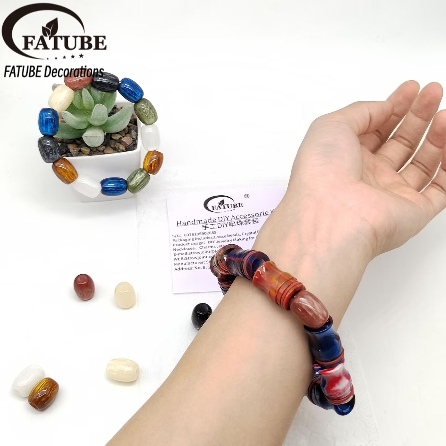 Complete kit with loose beads + crystal elastic cord, no finished bracelet, freely design your own jewelry.