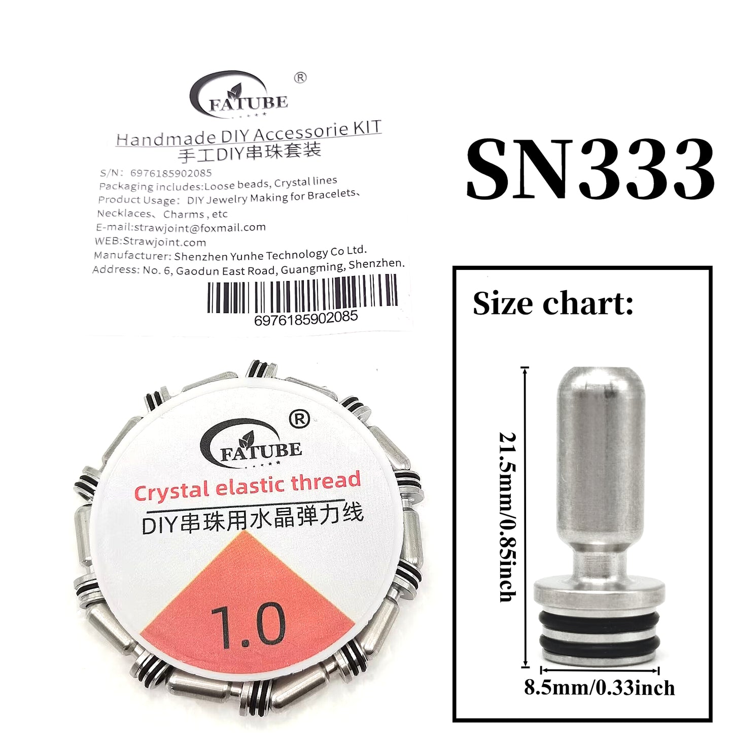 Handmade DIY Jewelry Making Kit Stainless Steel Threaded Cylinder Loose Beads 1.0mm Crystal Elastic Thread For Bracelet Necklace.