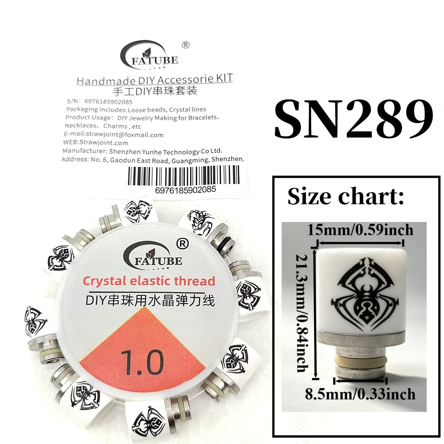 1.0mm Crystal Elastic Thread Beading Kit, Printed Ceramic Tube Beads and Stainless Steel Spacers, DIY Handmade Bracelet Necklace Jewelry Making Supplies