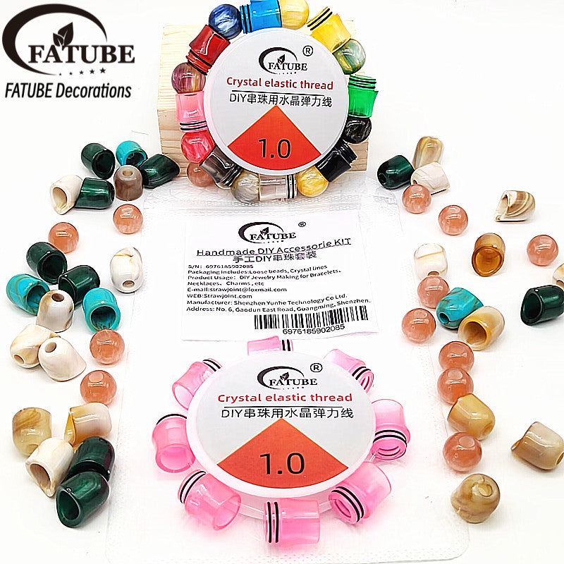 Mixed Imitation Agate Resin Barrel Loose Beads With 1.0mm Elastic Cord DIY Bracelet Jewelry Making Supplies