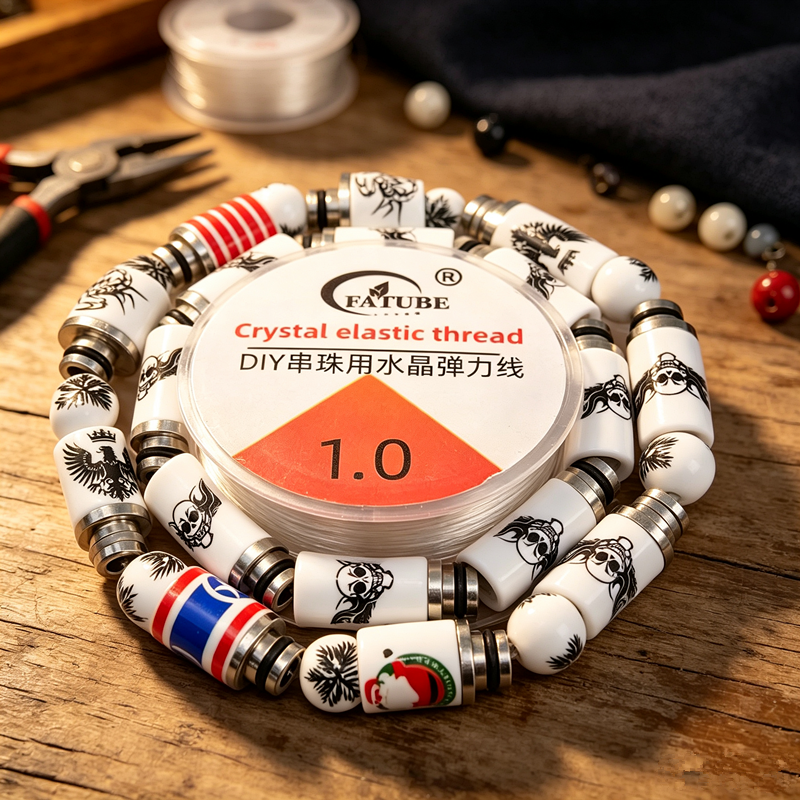 1.0mm Crystal Elastic Thread Beading Kit, Printed Ceramic Tube Beads and Stainless Steel Spacers, DIY Handmade Bracelet Necklace Jewelry Making Supplies