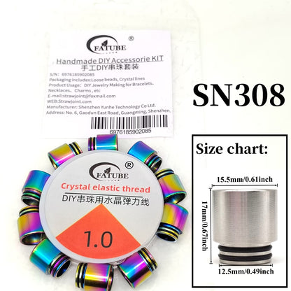FATUBE Iridescent Stainless Steel Tube Spacer Beads Set with 1.0mm Crystal Elastic Thread DIY Bracelet Jewelry Making Supplies.