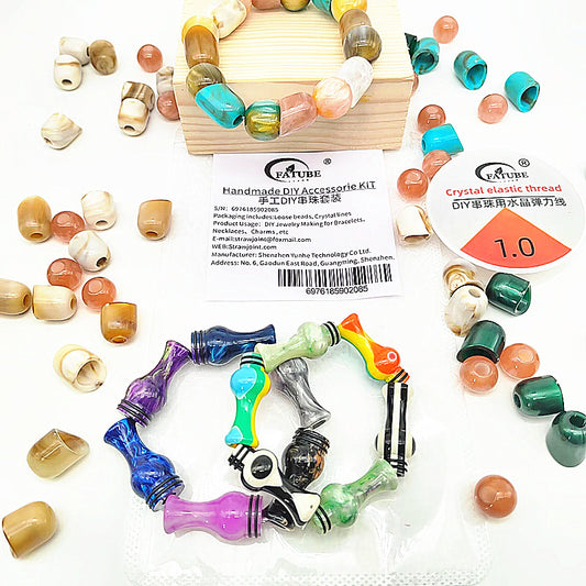 Mixed Color Imitate Jade Loose Beads Set Crystal Elastic Thread DIY Jewelry Making Accessories Material.