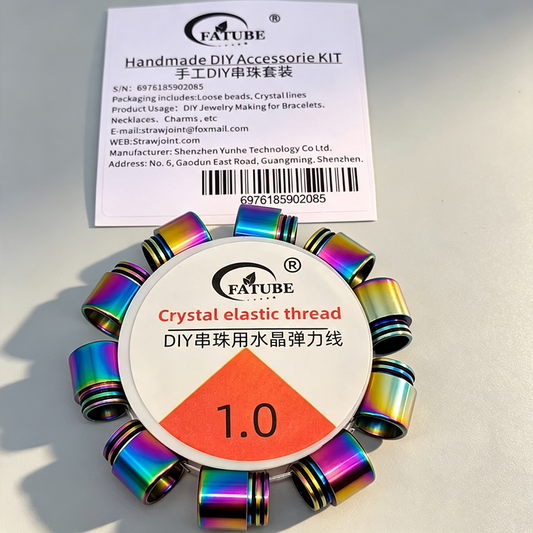 FATUBE Iridescent Stainless Steel Tube Spacer Beads Set with 1.0mm Crystal Elastic Thread DIY Bracelet Jewelry Making Supplies.