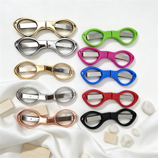 1PC Mini Eyeglass Shaped Folding Pocket Scissors, Portable Travel Small Scissors for DIY Sewing Thread Cutting & Craft Supplies